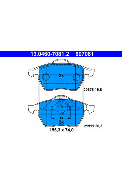 Ate Σετ τακάκια φρένων, δισκόφρενα 13.0460-7081.2