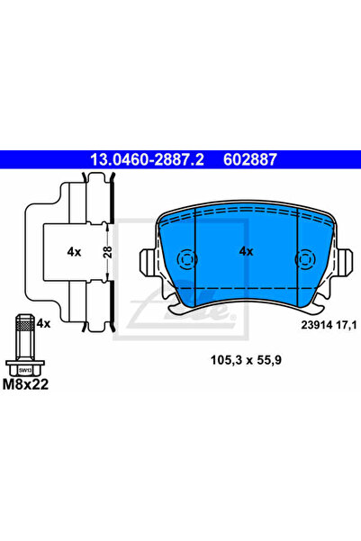 Ate Σετ τακάκια φρένων, δισκόφρενα 13.0460-2887.2