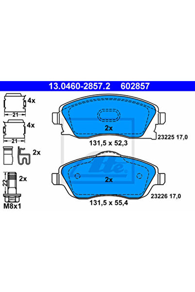 Ate Σετ τακάκια φρένων, δισκόφρενα 13.0460-2857.2
