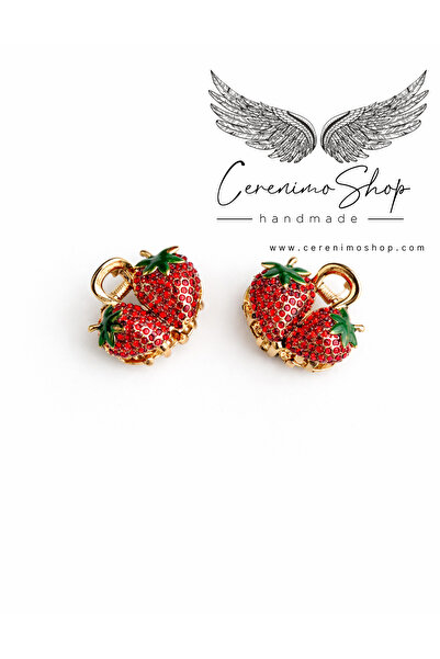 Cerenimo Shop 2 Adet Zirkon Taşlı Meyve Çilek Figürlü Metal Mandal Toka