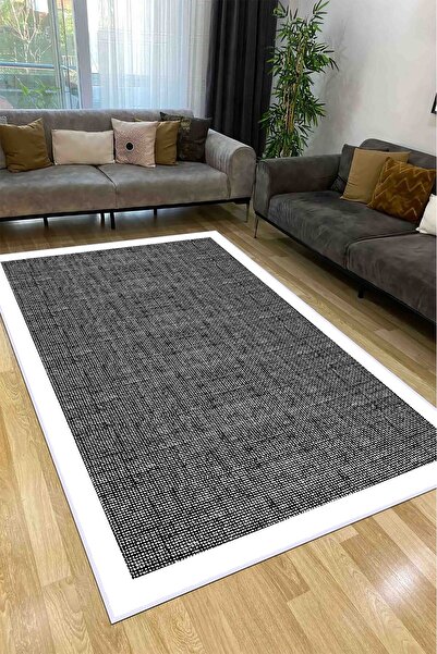 VOPTEKS Siyah Beyaz Salon Halısı Makinede Yıkanabilir Halı Kaymaz Taban Halı