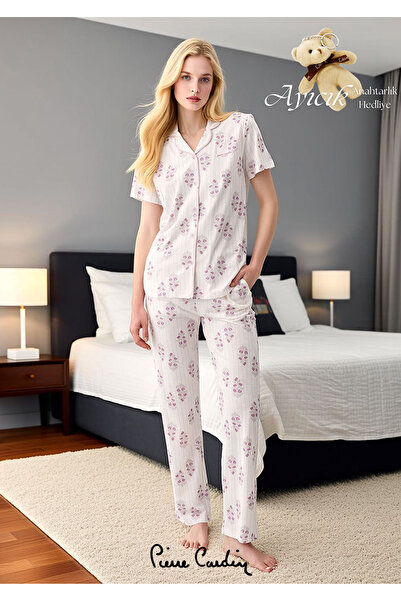 Pierre Cardin Women's Floral Patterned Modal & Cotton Shirt Pajama Set (with ...