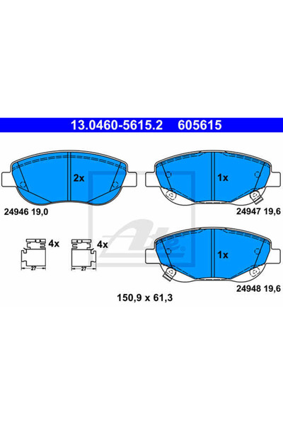 Ate Σετ τακάκια φρένων, δισκόφρενα 13.0460-5615.2