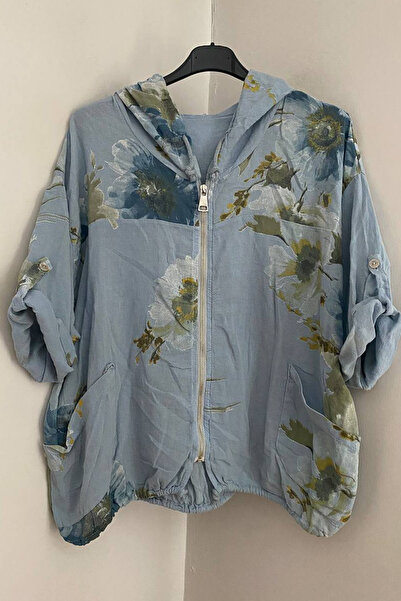 AYASOFYA OTANTIK Women's Italian Indigo Blue Ethnic Bouquet Patterned Hooded ...