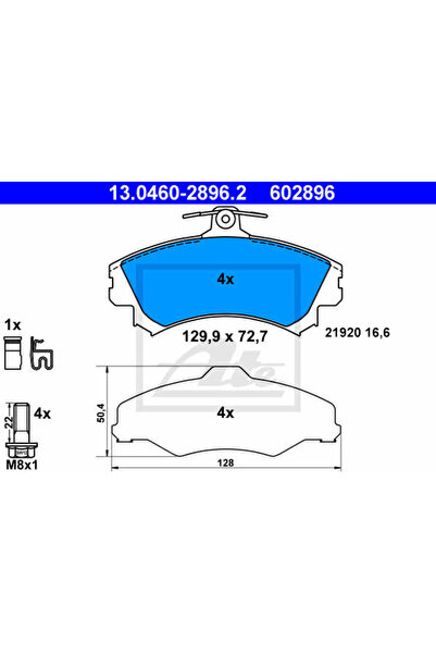 Ate Σετ τακάκια φρένων, δισκόφρενα 13.0460-2896.2