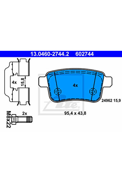 Ate Σετ τακάκια φρένων, δισκόφρενα 13.0460-2744.2