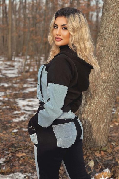 ESCAPE STAR Trening dama cu denim din bumbac doua piese - model Sandra negru