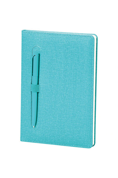 mercanpromosyon Kişiye Özel İsim Yazılı Turkuaz Termo Deri Defter - Kalem Böl...