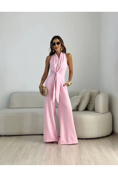 Butikcadde Imported Hürrem Fabric Binding Detail Jumpsuit Pink