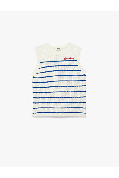 Koton Cotton Sleeveless Crew Neck Striped Knit Sweater