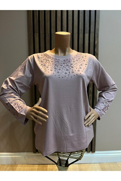 AKMAVİ Women's Middle Age and Above Round Viscose Necklace Embroidered Checke...