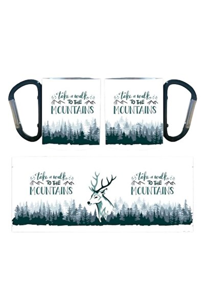 OEM Cană albă din oțel inoxidabil cu carabină - „Faceți o plimbare la munte”