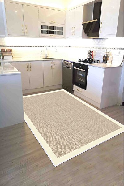 VOPTEKS Krem Halı Mutfak Halısı Makinede Yıkanabilir Halı Kaymaz Taban Halı