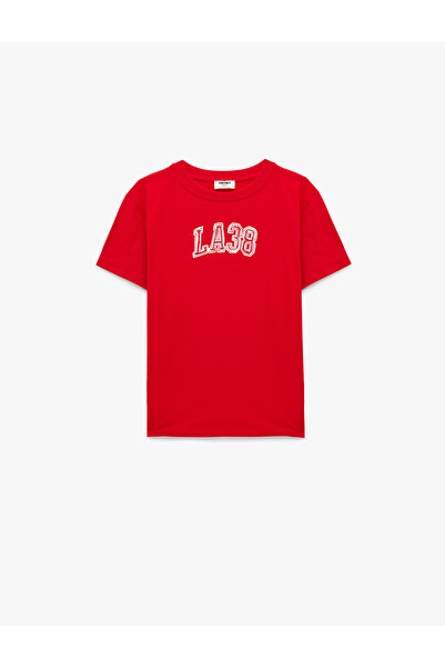 Koton Βαμβακερό μπλουζάκι με λαιμόκοψη με κοντό μανίκι