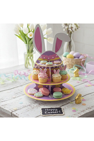 OEM Cardboard cake stand with 3 levels, Easter Bunny, height 43 cm, 2260-2605