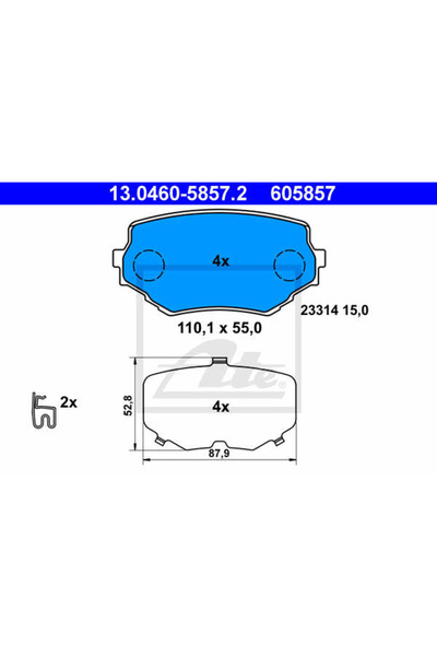 Ate Σετ τακάκια φρένων, δισκόφρενα 13.0460-5857.2