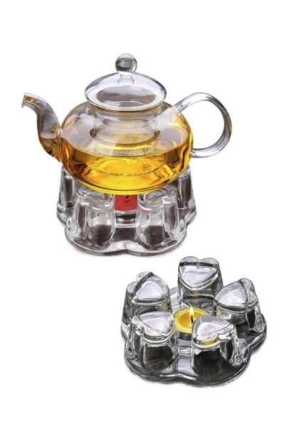 CREARTHOME Isıtıcı Cam Demlik Mumluklu Bitki Çayı Çaydanlık Cam Demlik+ Fondü