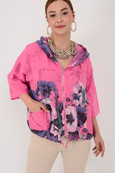 AYASOFYA OTANTIK سترة نسائية إيطالية ذات لون فوشيا مزينة بنقوش زهور عرقية وسح...