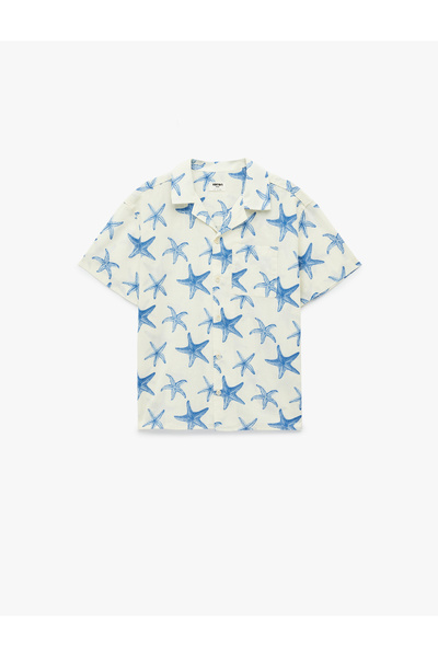 Koton Памучна риза с къси ръкави, джобове и обърнат яка с мотив