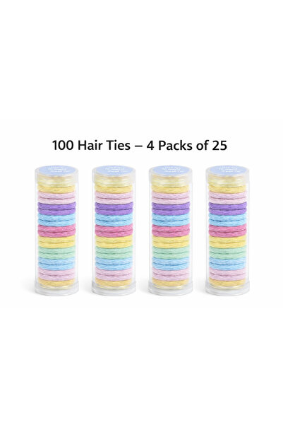 Fikriyah 100 Hair Ties- 4 Packs of 25 – Soft Elastic Hair Bands in Assorted C...
