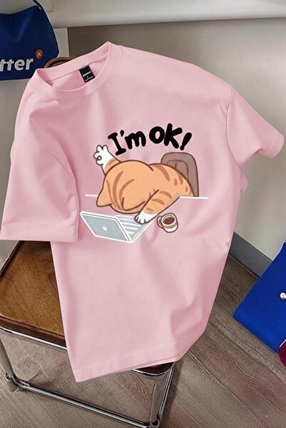 Oksit Unisex Design T-Shirt with Tired Cat Illustration