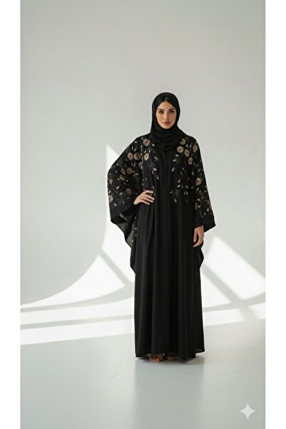 DADO BELLA Çiçek Nakış Detaylı Standart Beden Başörtülü Abaya