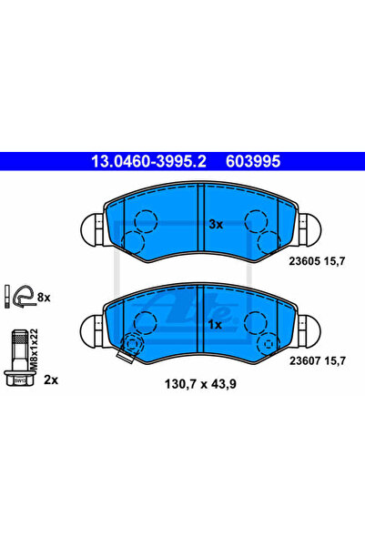 Ate Σετ τακάκια φρένων, δισκόφρενα 13.0460-3995.2
