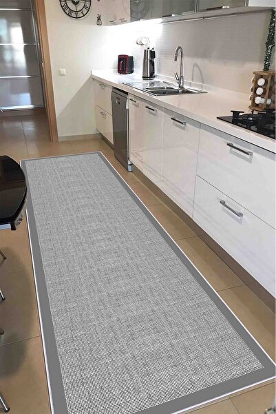 VOPTEKS Gri Halı Mutfak Halısı Makinede Yıkanabilir Halı Kaymaz Taban Halı