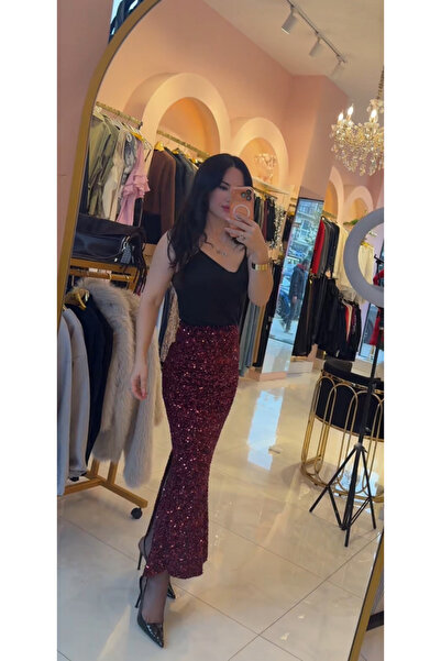 Hatice Altıntaş BORDO PAYET VE BONCUK DETAY ETEK