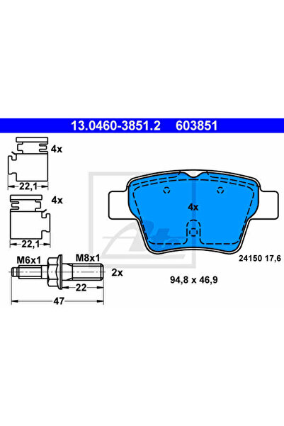 Ate Σετ τακάκια φρένων, δισκόφρενα 13.0460-3851.2