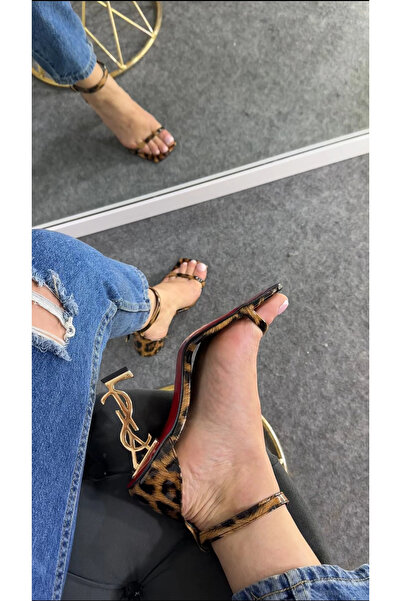 Akça Shoes Leopar Tek Bantlı Topuklu