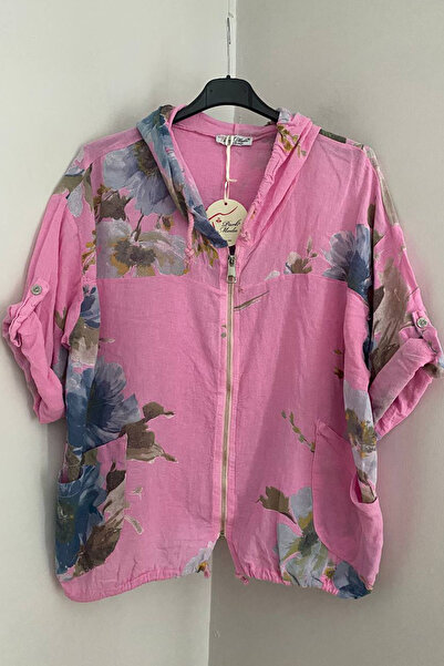 AYASOFYA OTANTIK Women's Italian Pink Ethnic Bouquet Patterned Hooded Zipper ...