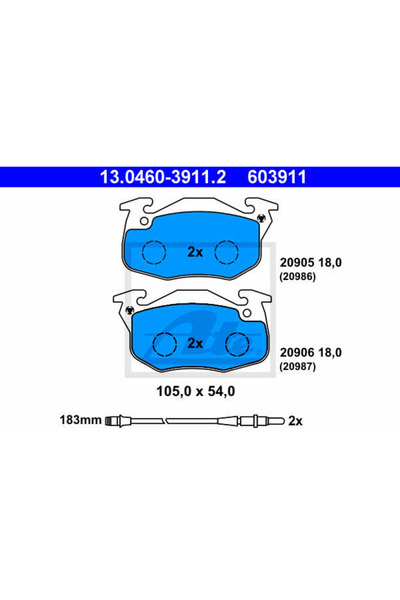 Ate Σετ τακάκια φρένων, δισκόφρενα 13.0460-3911.2