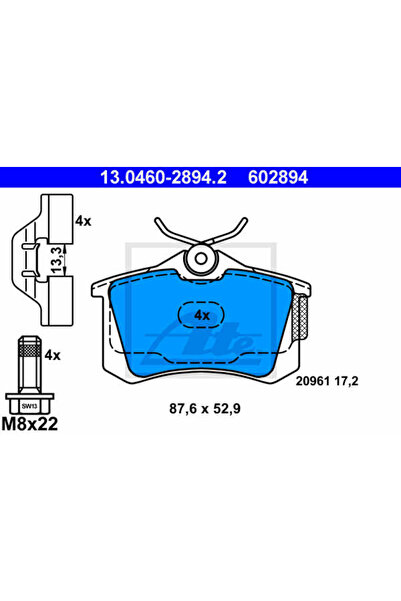 Ate Σετ τακάκια φρένων, δισκόφρενα 13.0460-2894.2