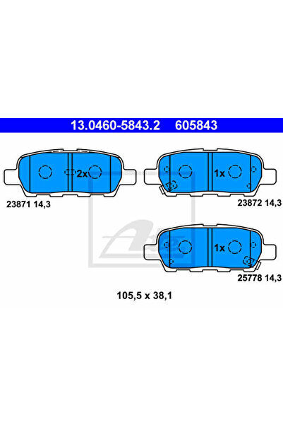 Ate Σετ τακάκια φρένων, δισκόφρενα 13.0460-5843.2