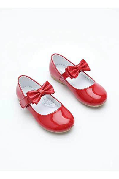 asyagiyimavm25 Parlak Kırmızı Fiyonklu Kız Çocuk Ayakkabı