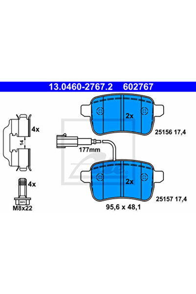 Ate Σετ τακάκια φρένων, δισκόφρενα 13.0460-2767.2