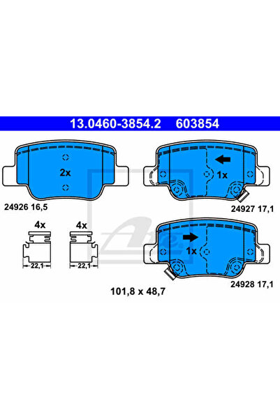 Ate Σετ τακάκια φρένων, δισκόφρενα 13.0460-3854.2