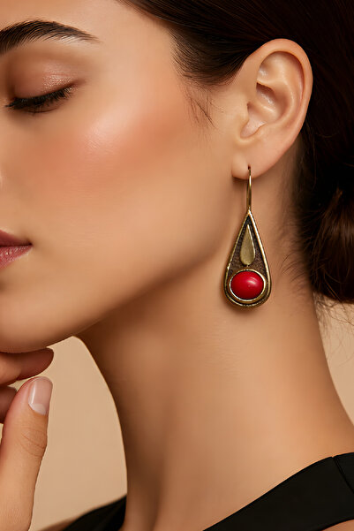 NBS Beautiful Naturel Stones Coral Copper Women's Earrings Pure Copper Genuin...