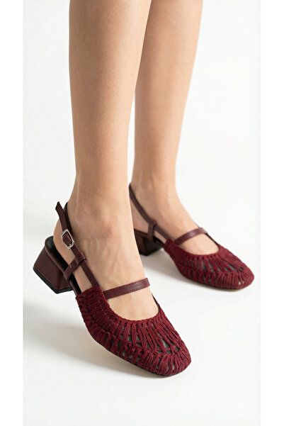 Limeo Women's Heeled Lace-Looking Ankle-Strapped Daily Summer Ballerinas with...