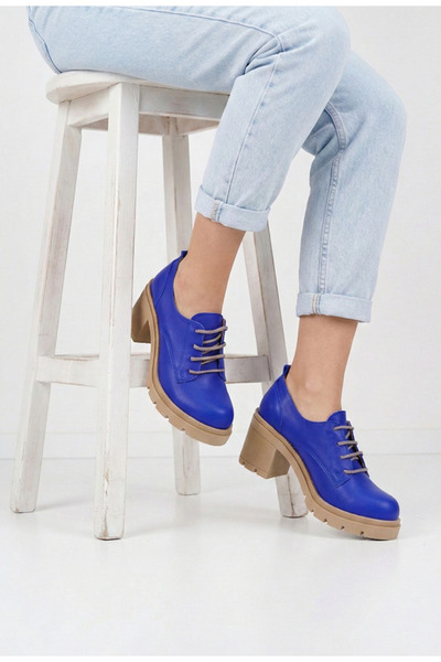 Dasha Pantofi dama albastri din piele naturala cu toc masiv 40
