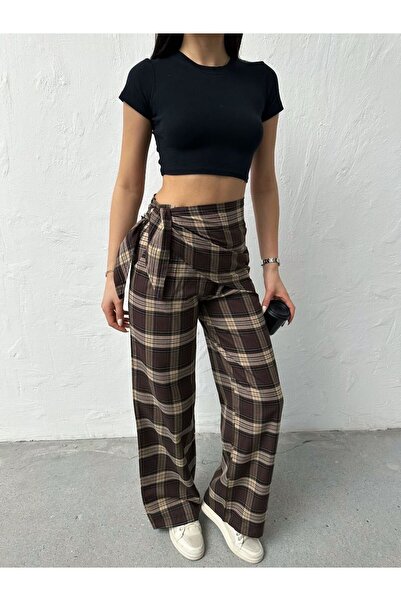 Ekim Store Plaid Palazzo Trousers with Shawl