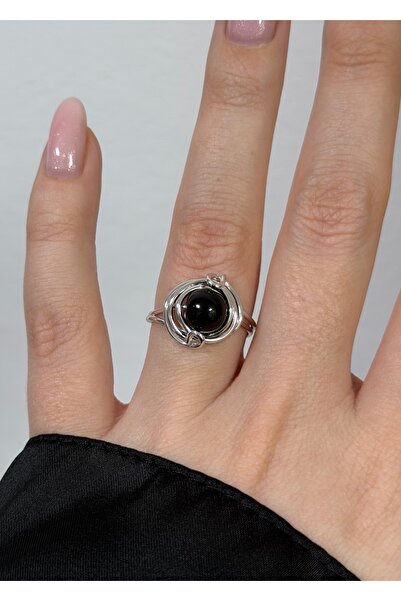KİLİGİSTANBUL Black Stone Vintage Wrap-Around Ring (Size Adjustable)