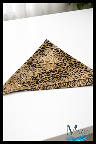 MAZEN Gold Glitter Detailed 45X45 Leopard Patterned Chiffon Scarf |   Bag, Wr...