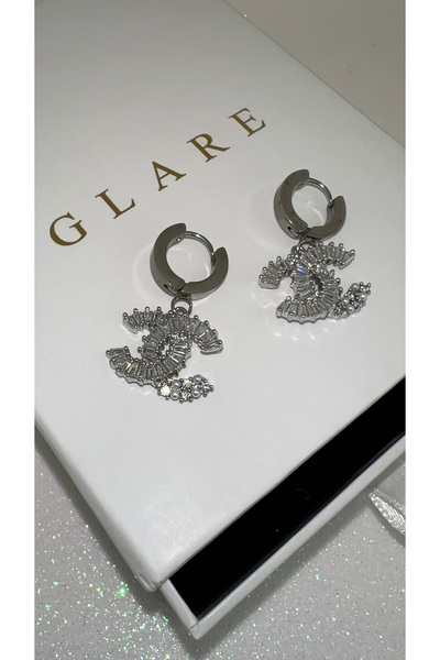 GLARE JEWELRY CO C Model Marka Model Baget Taşlı Sallantılı Paslanmaz Çelik Küpe