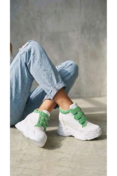 Modanizm Xir Beyaz Yeşil Dolgu Spor Ayakkabı