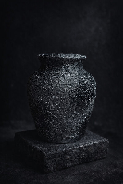 Elada Beton 22 cm Antique Style Black Vase, Large Size Vase