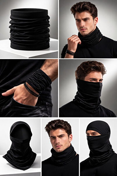 Soulistic Collection %100 Pamuk Siyah Renk Düz Buff-Baff Boyunluk