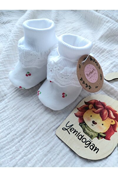 zsz tasarım YENIDOGAN PAMUKLU KIRAZ DESENLI FISTO DETAYLI ESNEK PATIK