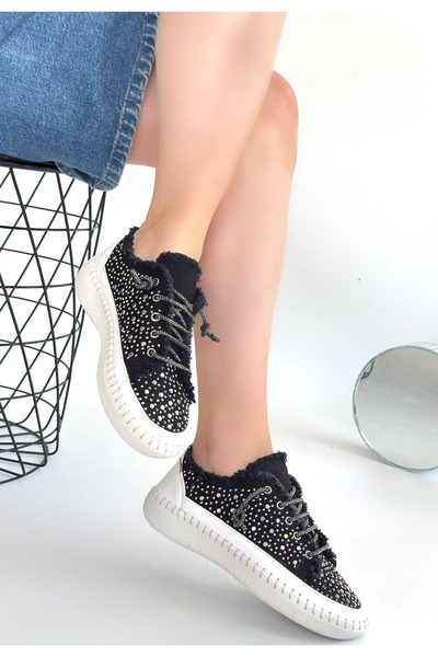 Beta Moda Hub Guji Black Denim Lace-Up Sneakers